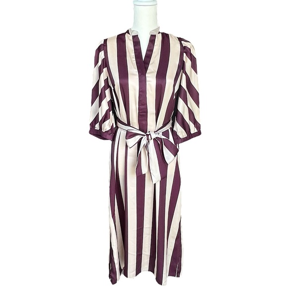 Ann Taylor Striped Balloon Sleeve Midi Dress | Size Small - Picture 4 of 13